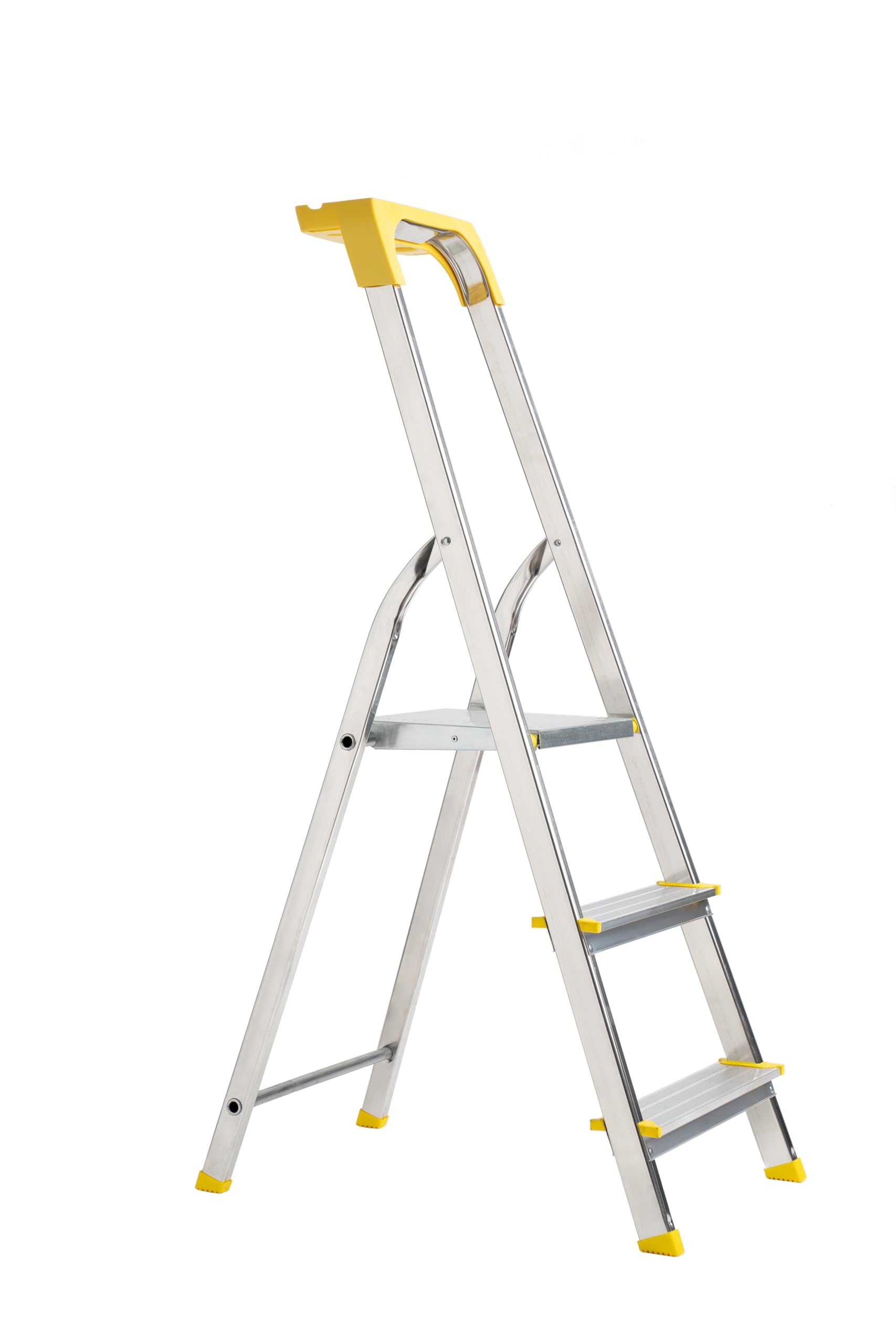 FORTENA Stehleiter Haushaltsleiter mit gelb Ablage Leiter Aluminium mit Regal 3 Stufen