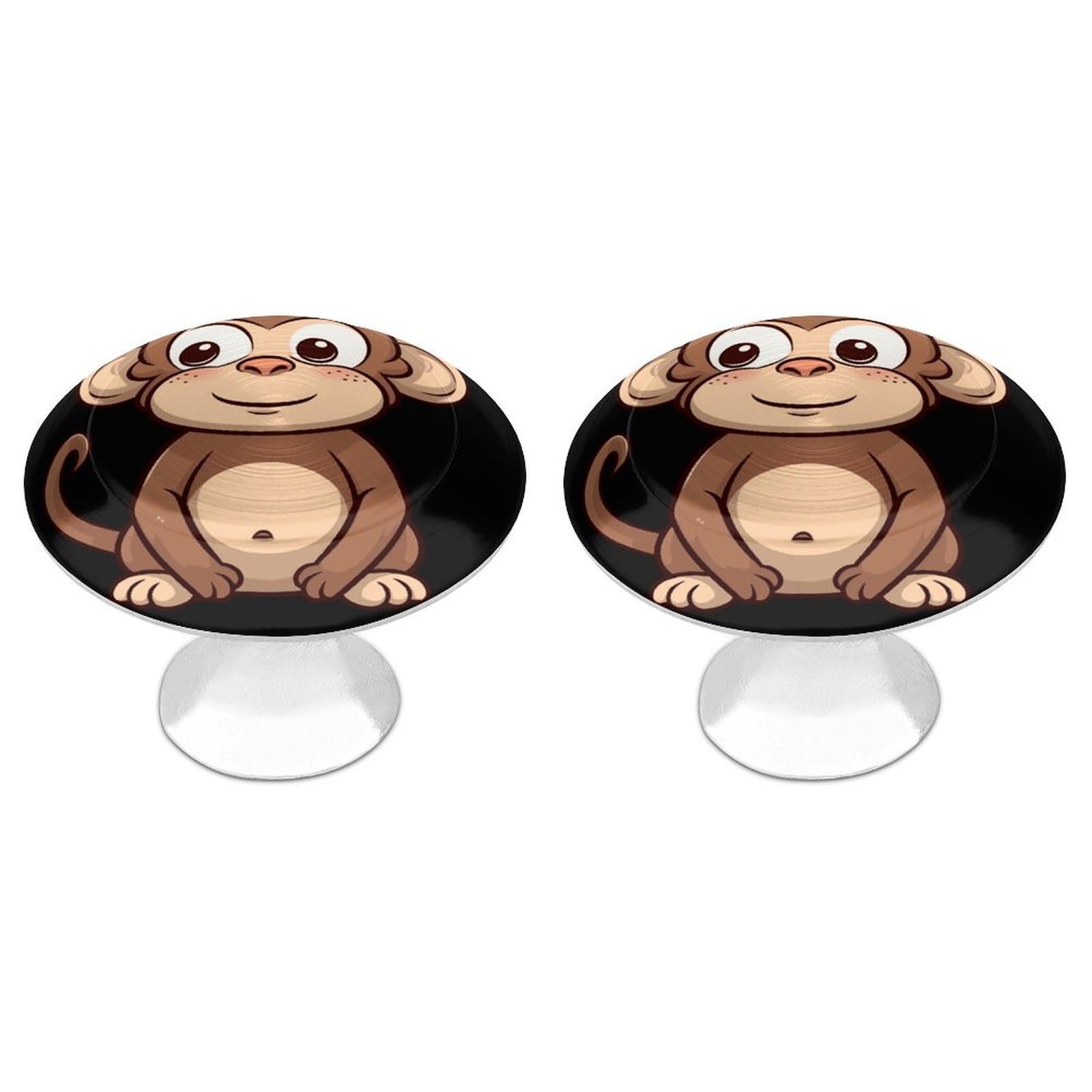QMNLKH Cartoon Brown Monkey Cabinet Knobs for Home, Round Drawer Pulls for Kitchen, Personalized Cupboard Handles with Screw, Fashion Dresser Knobs for Office, Drawer Handles, 2 Packs