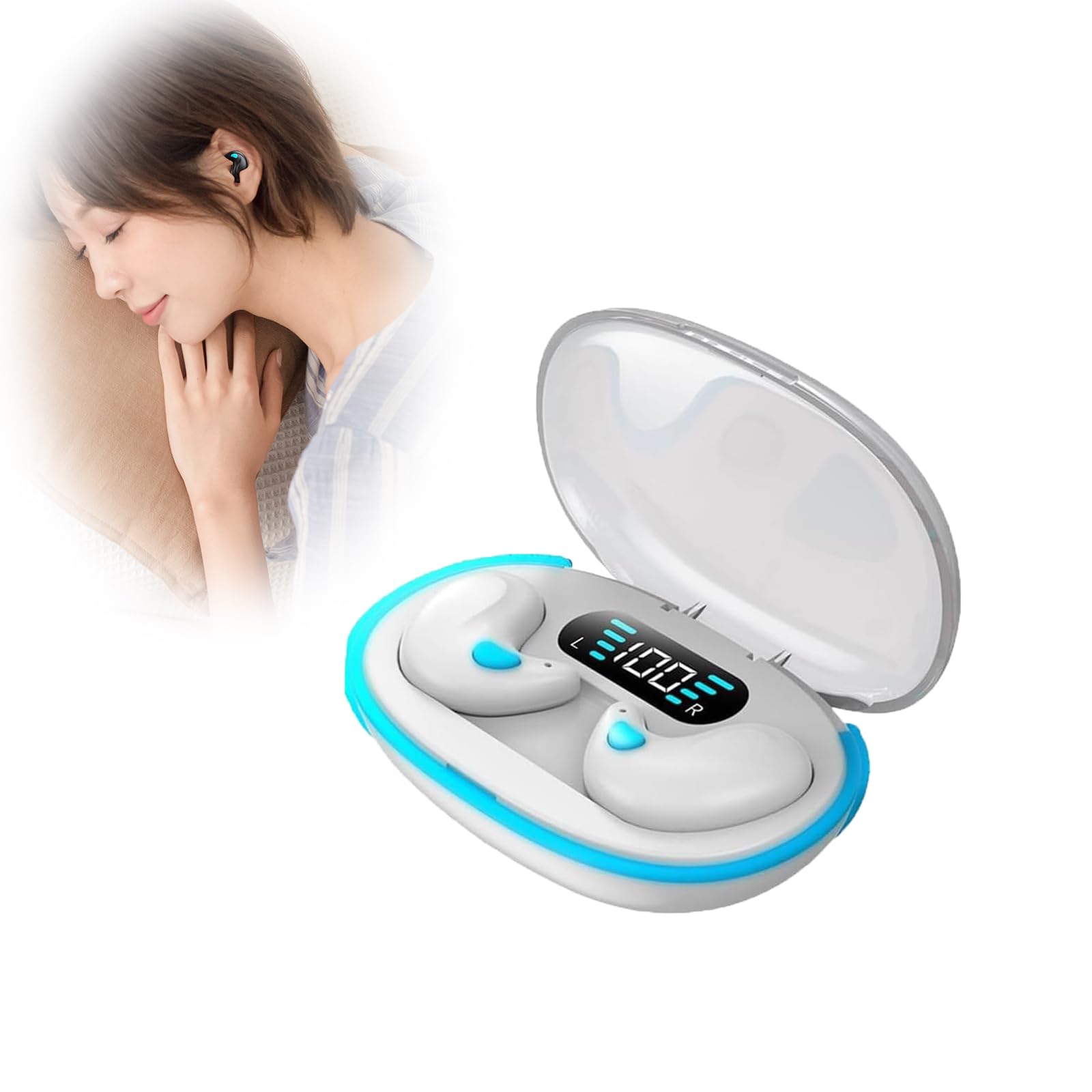 Bone Conduction Sleep Bluetooth Headset, In-Ear 5.3 Wireless Noise Cancelling Sports Earphones, Fitness Headphones with LED Digital Display Charging