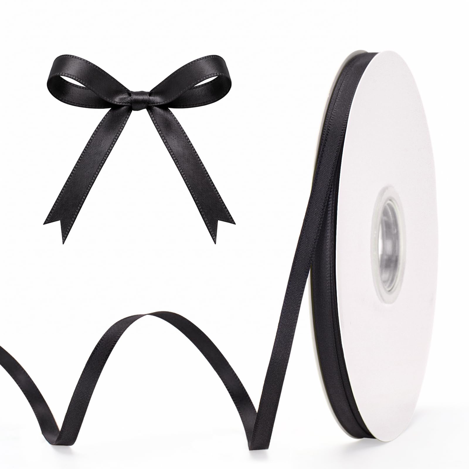 G2PLUS Black Satin Ribbons: 6mm x 100Yards Narrow Gift Wrapping Ribbon for Wrapping Presents, Making Cards, Craft Projects,Christmas Decorations