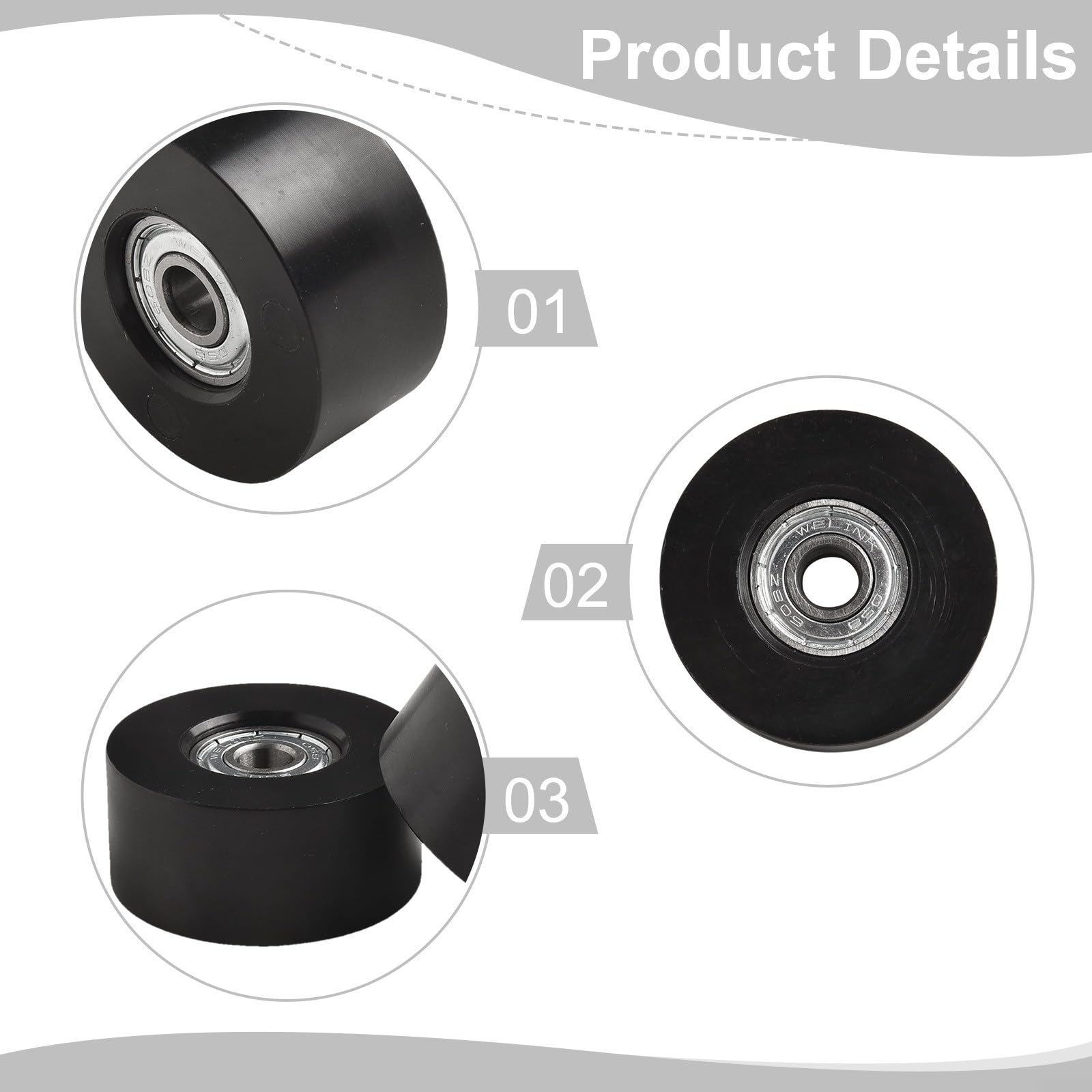 Lot de 4 roues de siège de rameur à eau en nylon et acier avec 45 mm de diamètre et trou intérieur de 8 mm de rechange pour une performance de glissement fluide Noir
