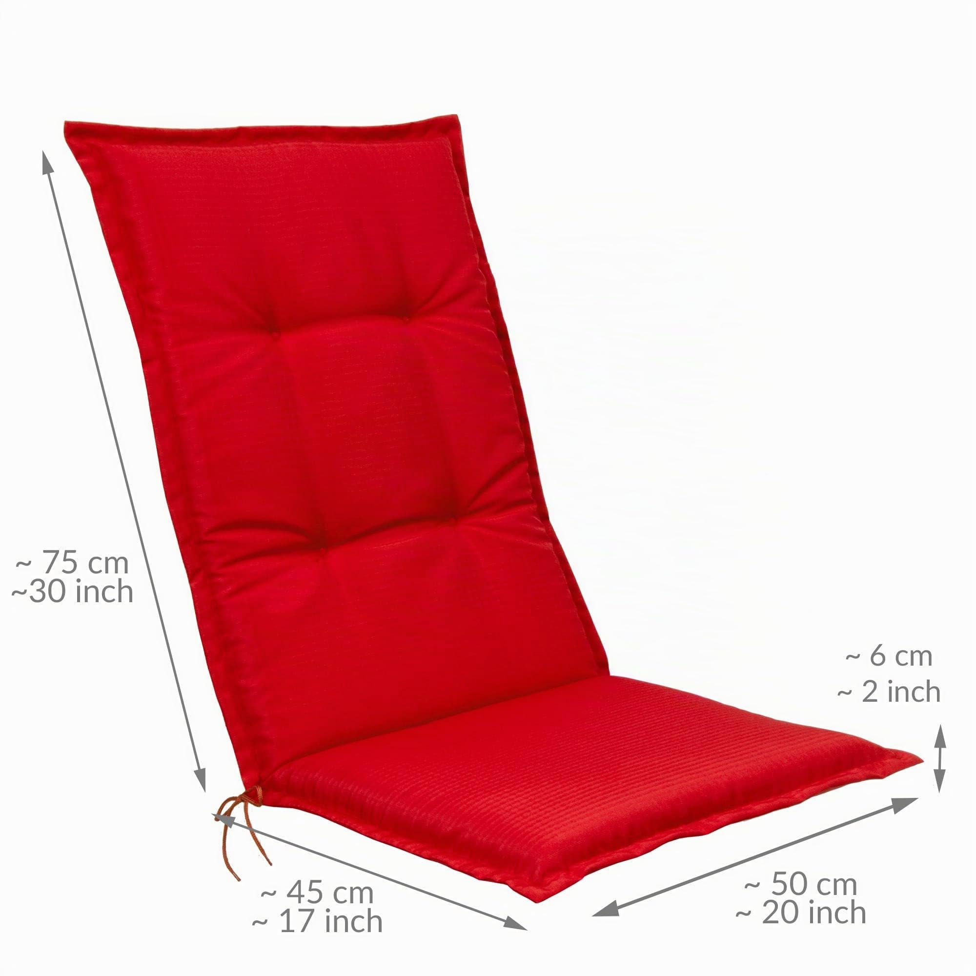 Beautissu 4er Set Hochlehner Auflagen für Gartenstühle Sitzkissen | 120x50x6cm Rot Stuhlkissen Sitzpolster Rückenkissen Hochlehnerauflage für Gartenstuhl Polster Kissen Base HL
