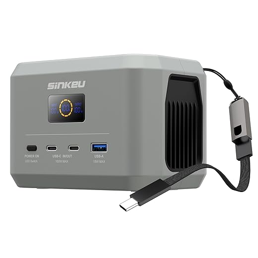 SinKeu Portable Power Station 97Wh with 230V 120W AC Socket, 12V DC, USB Ports for Phones, 26400mAh Mini Generator for Outdoor Camping Picnic, Home Emergency Backup Battery(Solar Panel Not included)