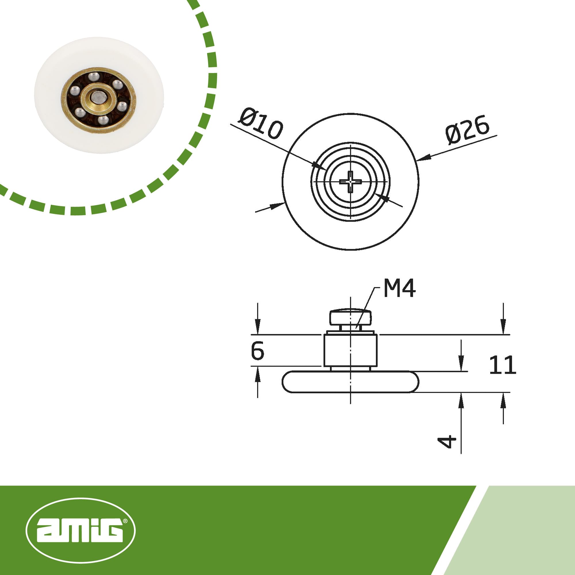 Amig - Shower Screen Bearing, White, 26/6 mm - Image 4