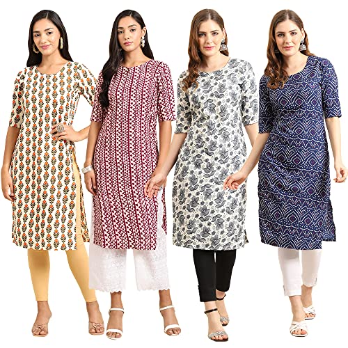 Image of Pinkmint Women's Crepe Digital Print Straight Kurta (Pack of 4)