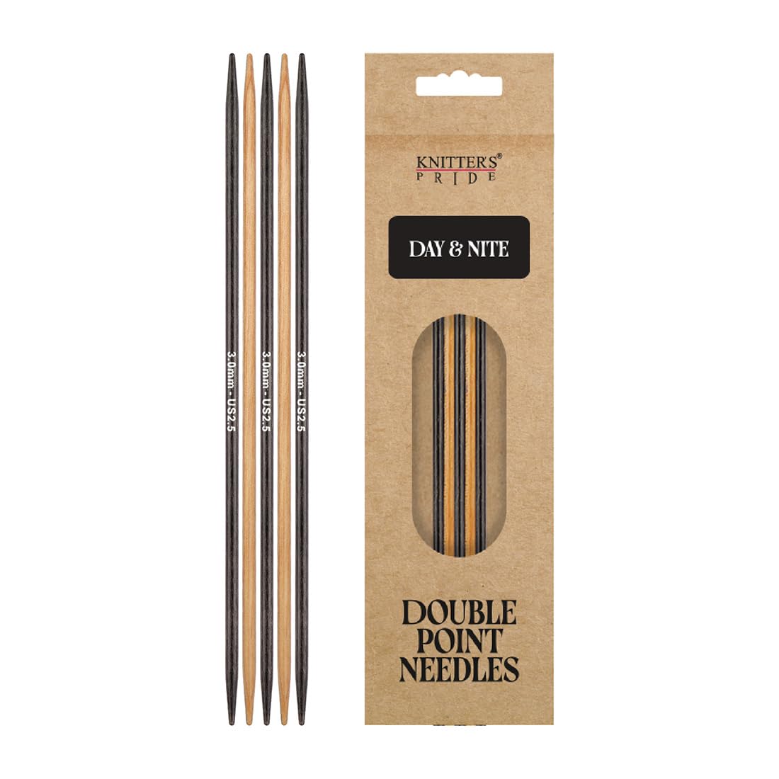 Knitter's Pride Day & Nite Double-Pointed Sock Needle 15 cm 3.00 mm - 1 piece, Natural/Black, 3.00mm