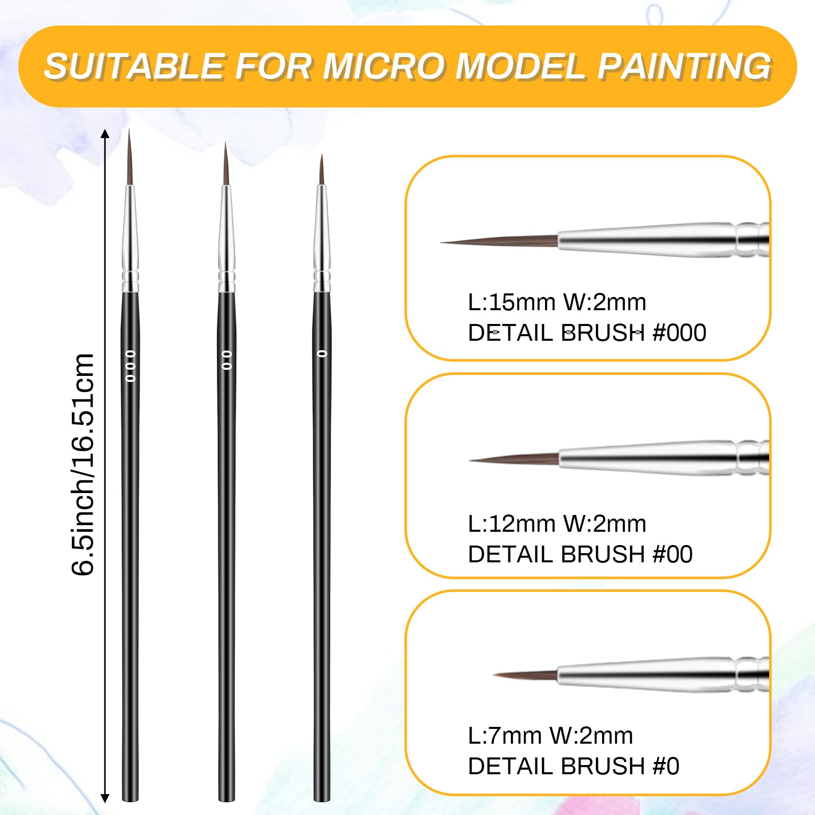 Ouligay Set 11 Pennelli Sottili Per Modellismo E Pittura Acrilica - Punte Di Precisione 00000, Manico Ergonomico - 6