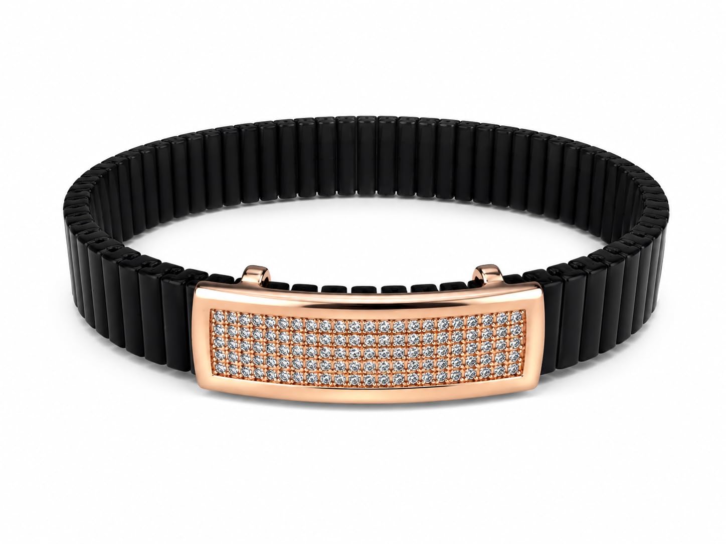 Adjustable Black Ceramic Bracelet for Men & Women | Rose Gold Plated Cubic Zirconia Studded Unisex Bracelet | Stylish Fashion Daily Wear Couple Bracelet for Boys & Girls-image-44