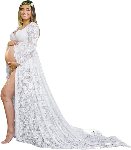 Vuncio Robe Longue de Maternité en Dentelle pour Cérémonie et Shooting