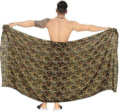 HAPPY BAY Men's Beach Holidays Cover Up Summer Long Sarong Wrap Beachwear Vacation Cover-Up Lava Lava for Men One Size Brown, Leaves4