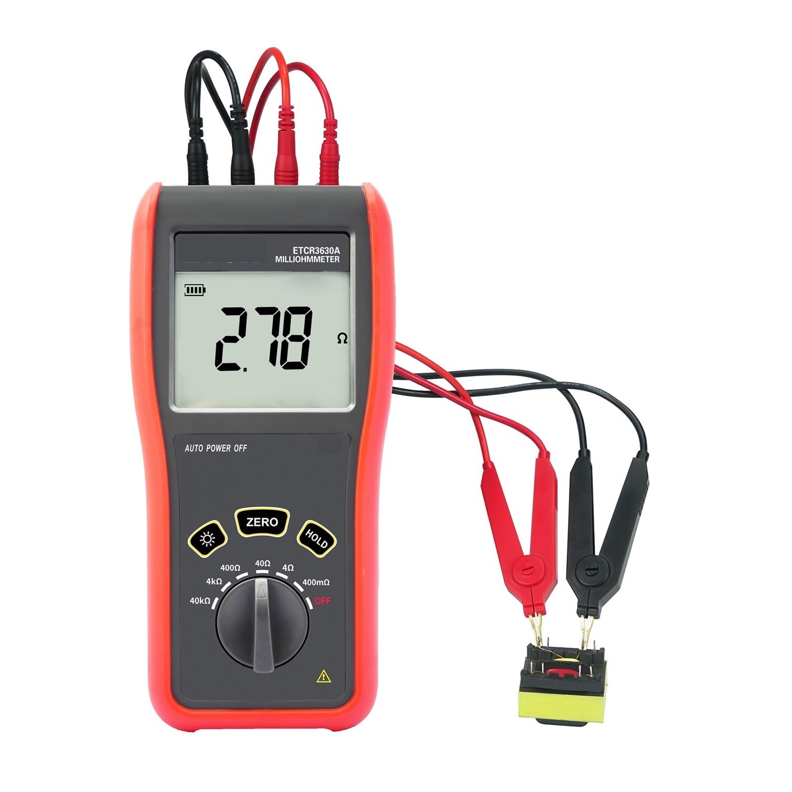 Medidor de Resistencia, Miliohmímetro portátil 3630A, medidor de baja resistencia CC de 0,1 mΩ-40 kΩ, prueba de 4 cables