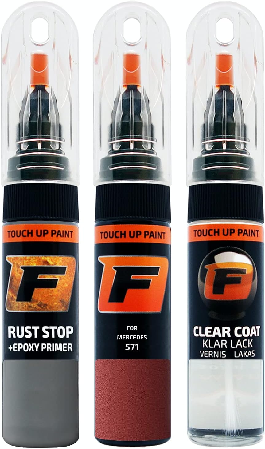 FIRANTO Auto Krassen Pen Set compatibel met Mercedes 571 Rot – 3-in-1 Verf Krassen Autolak Reparatie Kit inclusief 15ml Lakstift Voor Auto met kwast, Primer, Lak