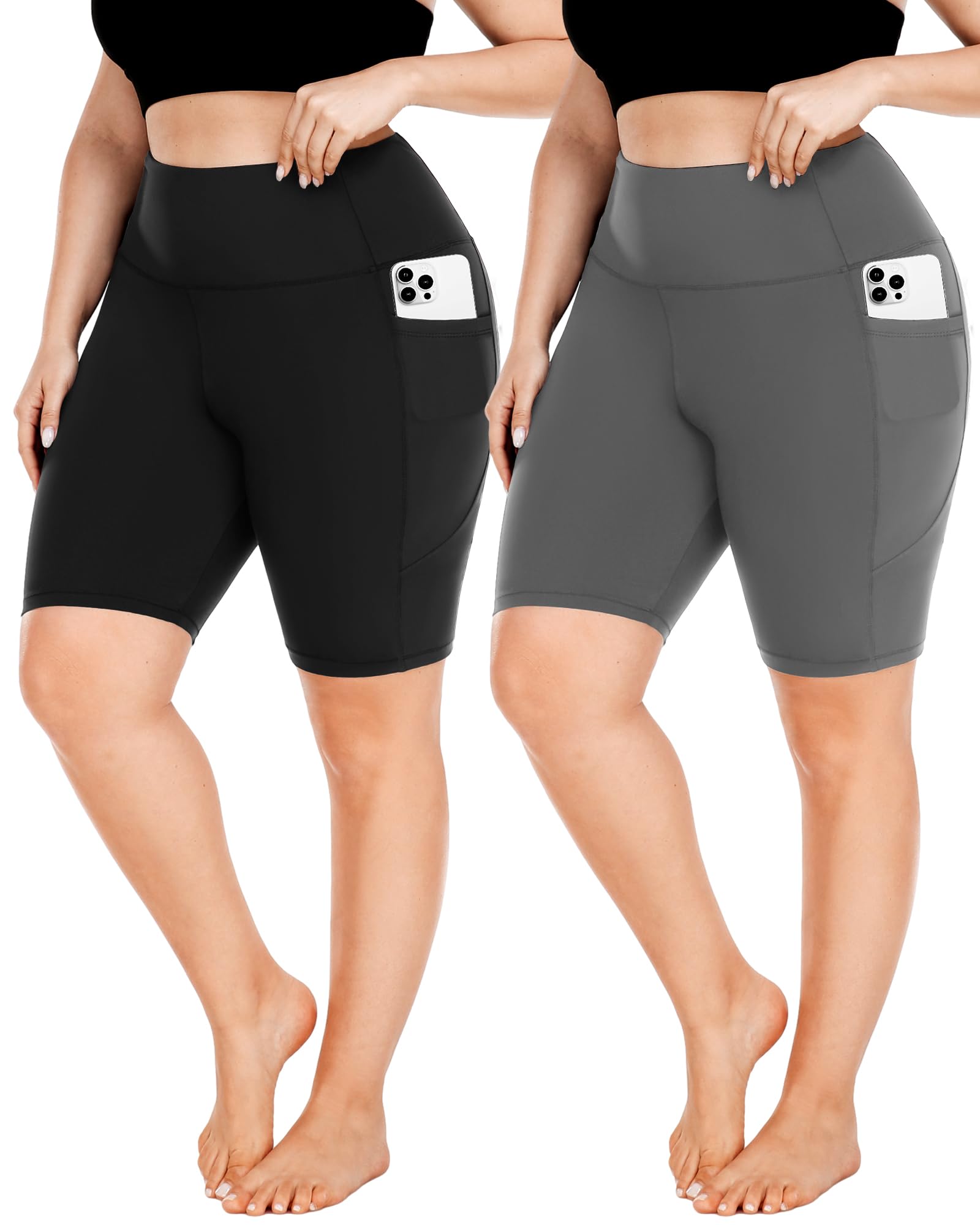 FULLSOFT Plus Size Biker Shorts for Women-High Waist X-Large-4X Tummy Control with Pockets Workout Shorts for Yoga