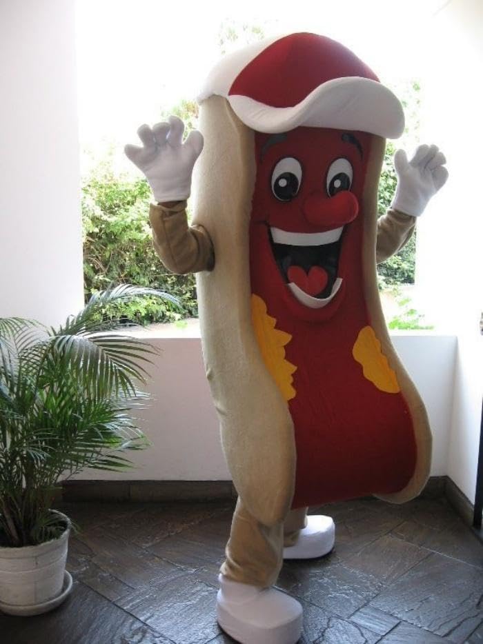 Happy Hot Dog Mascot Costume Adult Size for Men & Women with Built-in Fan Inside the Head