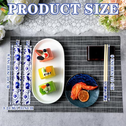 Image of 50 Pairs Blue and White Disposable Bamboo Chopsticks Bulk Sleeved | Cherry Blue and White for Wedding Favors, Asian Takeout, Picnic Party, Catering Restaurant Supply, Paper Wrapped Sleeves