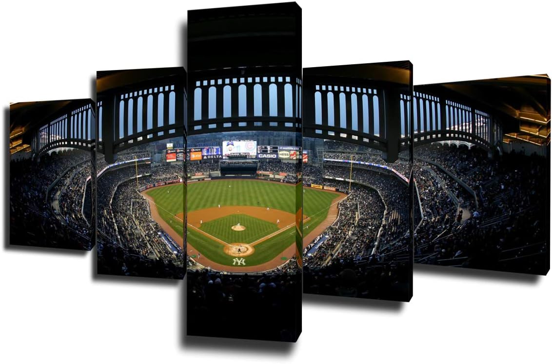 TUMOVO Sports Room Decorations Stadium Paintings Major League Baseball Pictures 5 Piece Canvas Wall Art Home Decor for Living Room Framed Gallery-Wrapped Ready to Hang (50''Wx24''H)