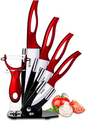 Juego de cuchillos de cocina, juego de 6 cuchillos de cerámica con bloque, juego de cuchillos de chef profesional con soporte acrílico, juego de