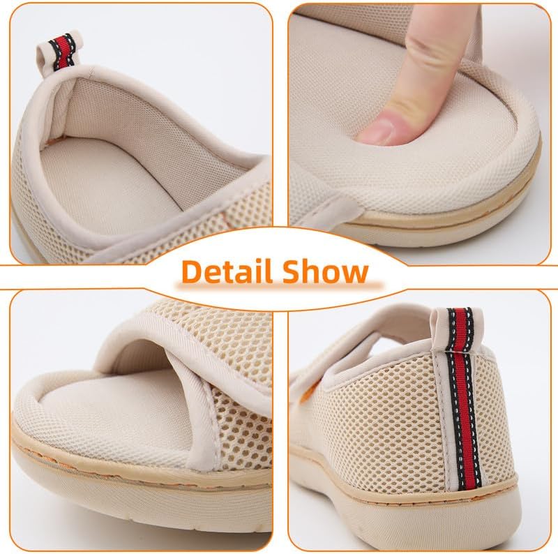 WALKFUN Arch Support Mesh Adjustable Diabetic House Shoes Open Toe Closed Back Slip-on Indoor Slippers for Men and Women Outdoor - Image 5