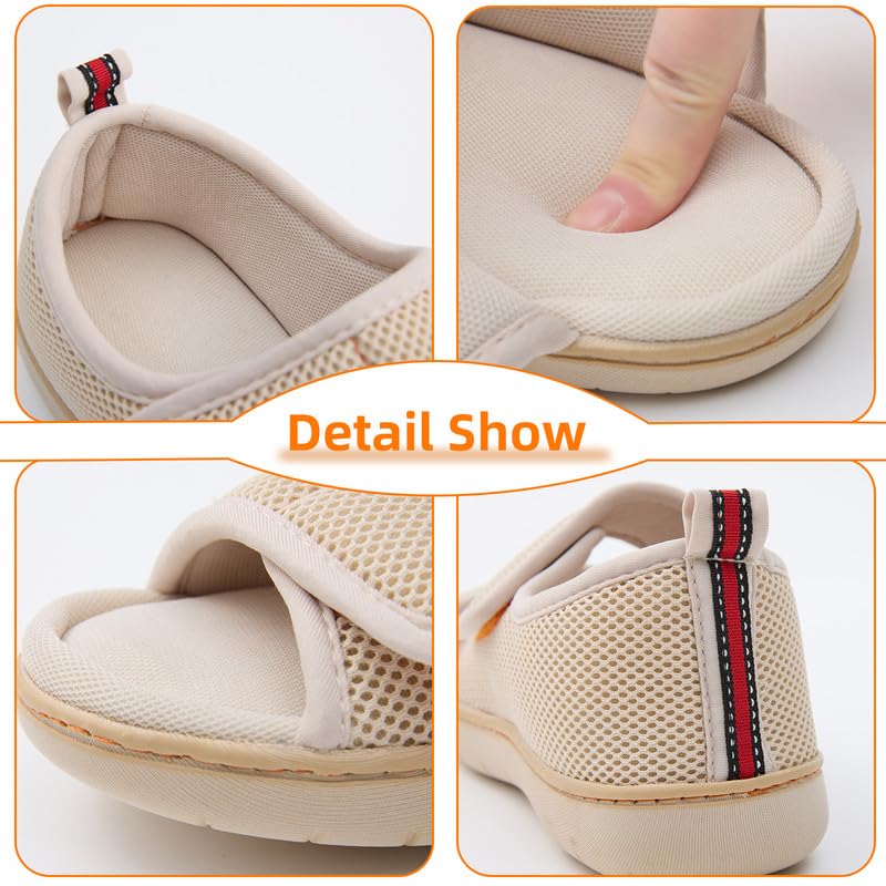 Image of WALKFUN Women's Slippers with Arch Support, Adjustable Open Toe Shoes for Women, Diabetic Sandals with Memory Foam for Plantar Fasciitis