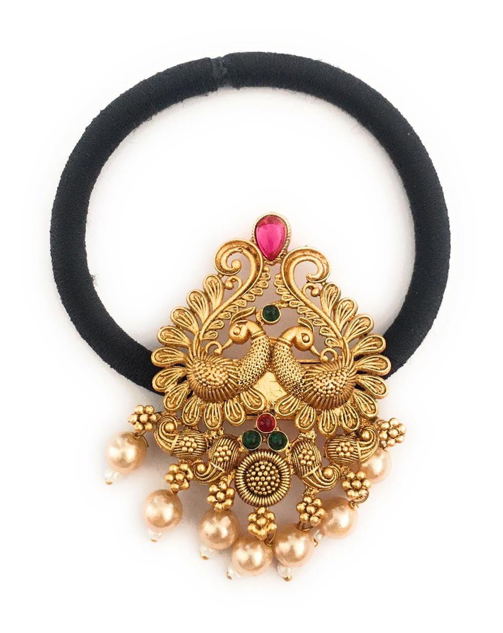 hair bands for women and girls black colour hair rubber bands with antique gold color decoration (pack of 1) latest hair ties stones ponytail holders center clips for children (B0D5XWS3JS) Amazon Price History, Amazon Price Tracker