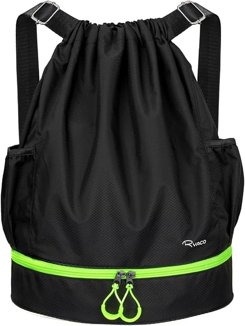 Ryaco Drawstring Backpack Sports Gym Bag, Water Resistant String Sackpack Large Size with Zipper and Water Bottle Mesh Pockets for Gym Shopping Sport Yoga School Swimming Beach
