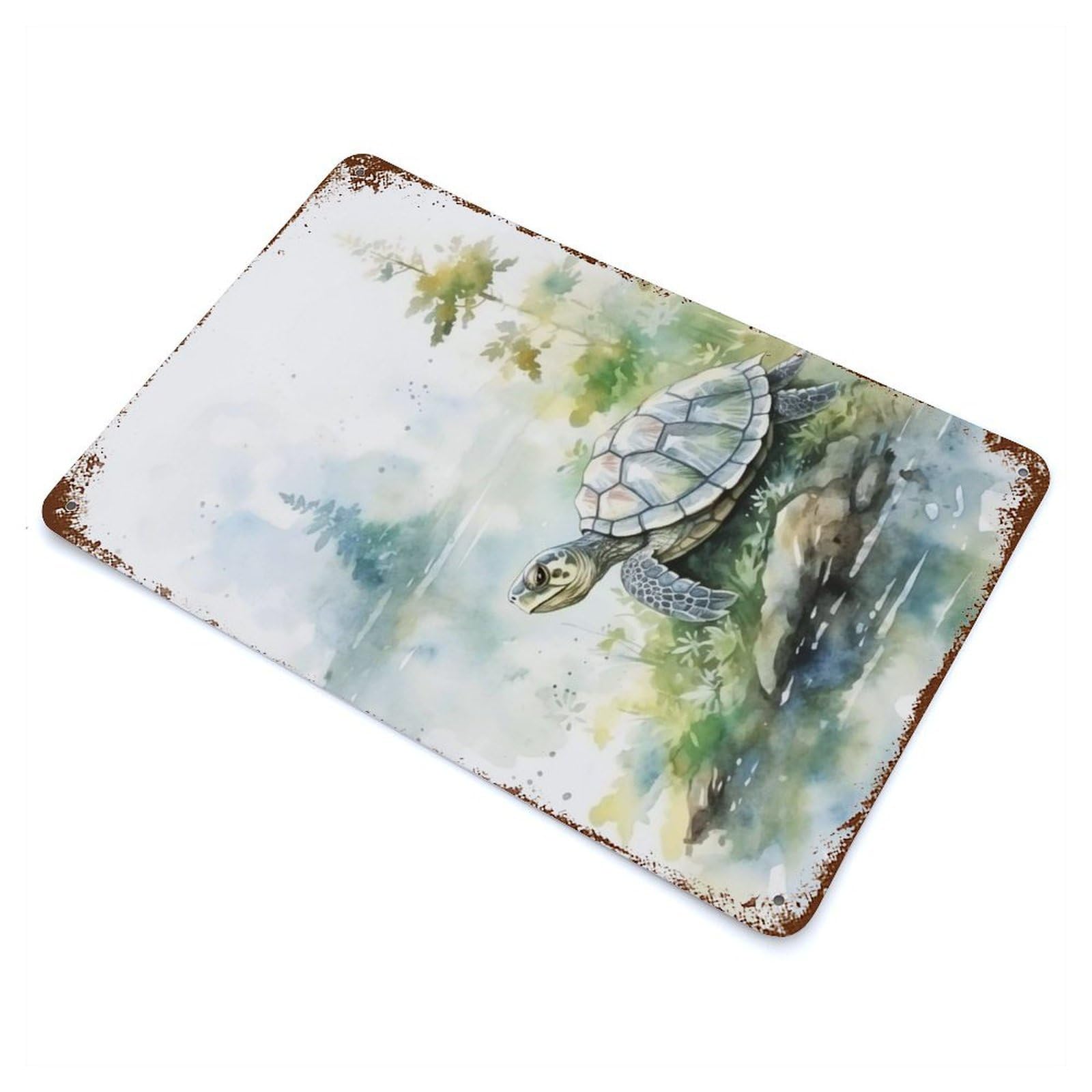 Turtle Watercolor Rust Effect Tin Sign 11.8"x7.9", Ideal for Farmhouse, Kitchen And Entryway Decor