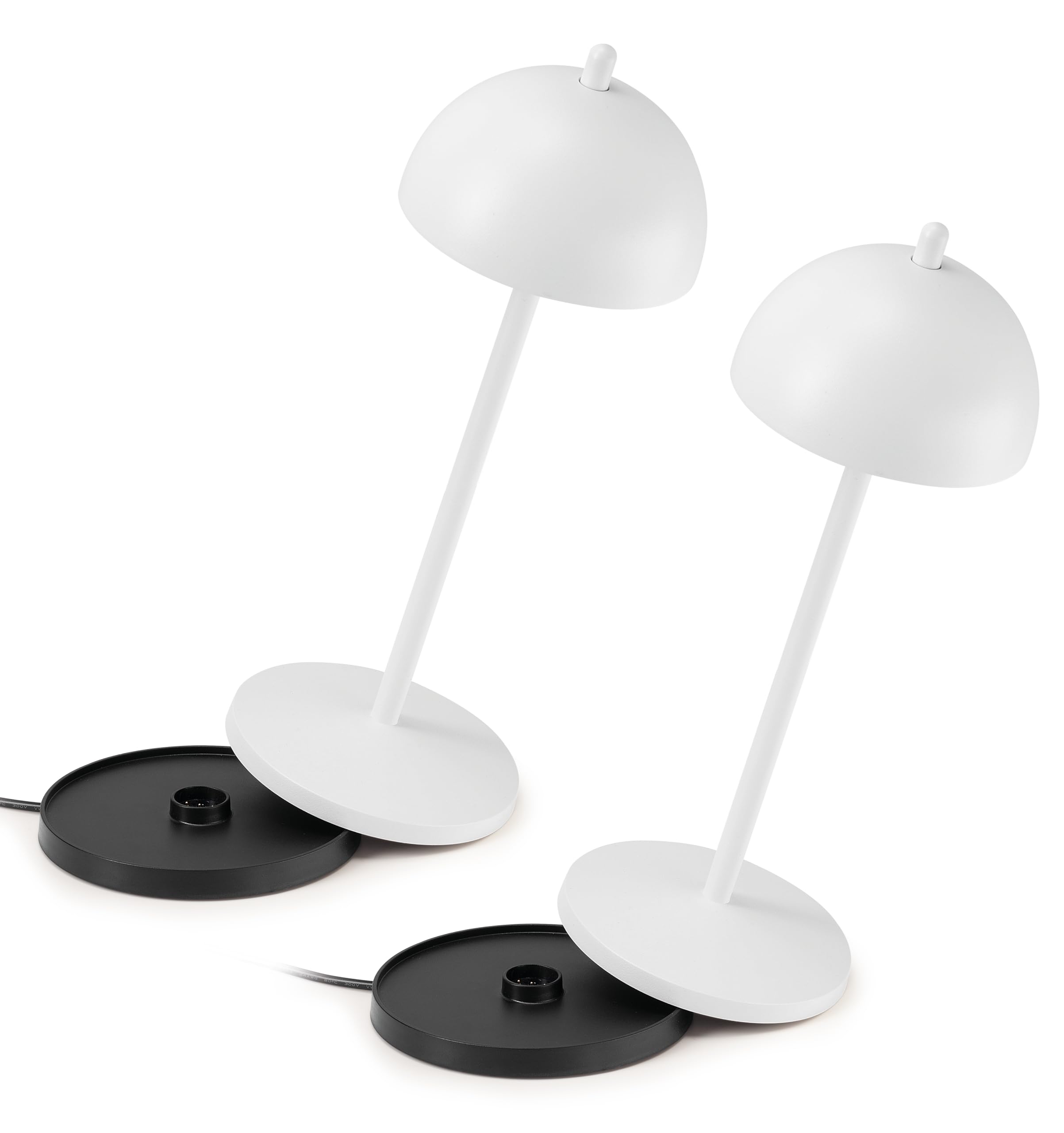 LA VILLE LUMIÈRE LVL Set of 2 EvaG Wireless Table Lamps - LED Touch Dimmable Lamp for Indoor/Outdoor Use IP65 - Light Temperature from 2200 to 3000 K, Long Service Life, Aluminium, White
