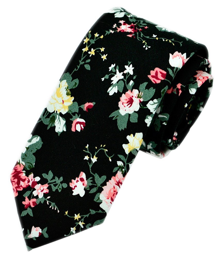 Secdtie Men's Skinny Tie Fashion Causal Cotton Floral Printed Linen Necktie