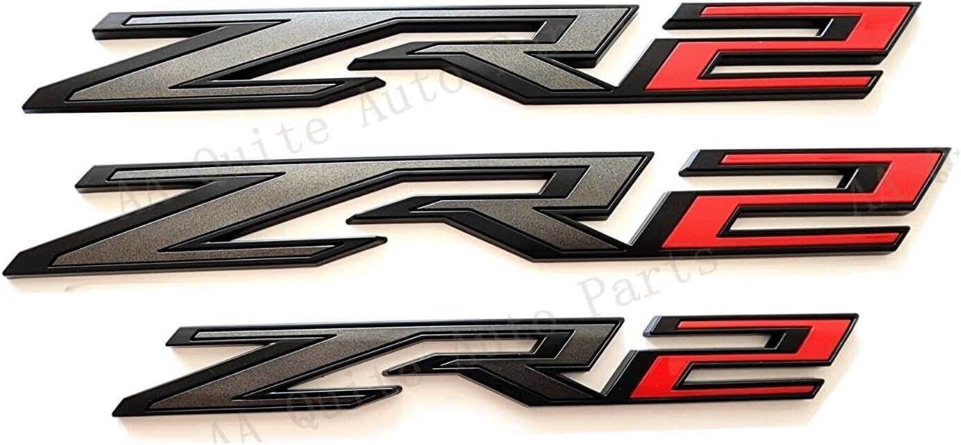 3Pcs Fender Rear ZR2 Emblem 3D Badge Nameplate Letter Decal Sticker Replacement for 2022-2024 Silverado 1500 (Gloss Black Red)