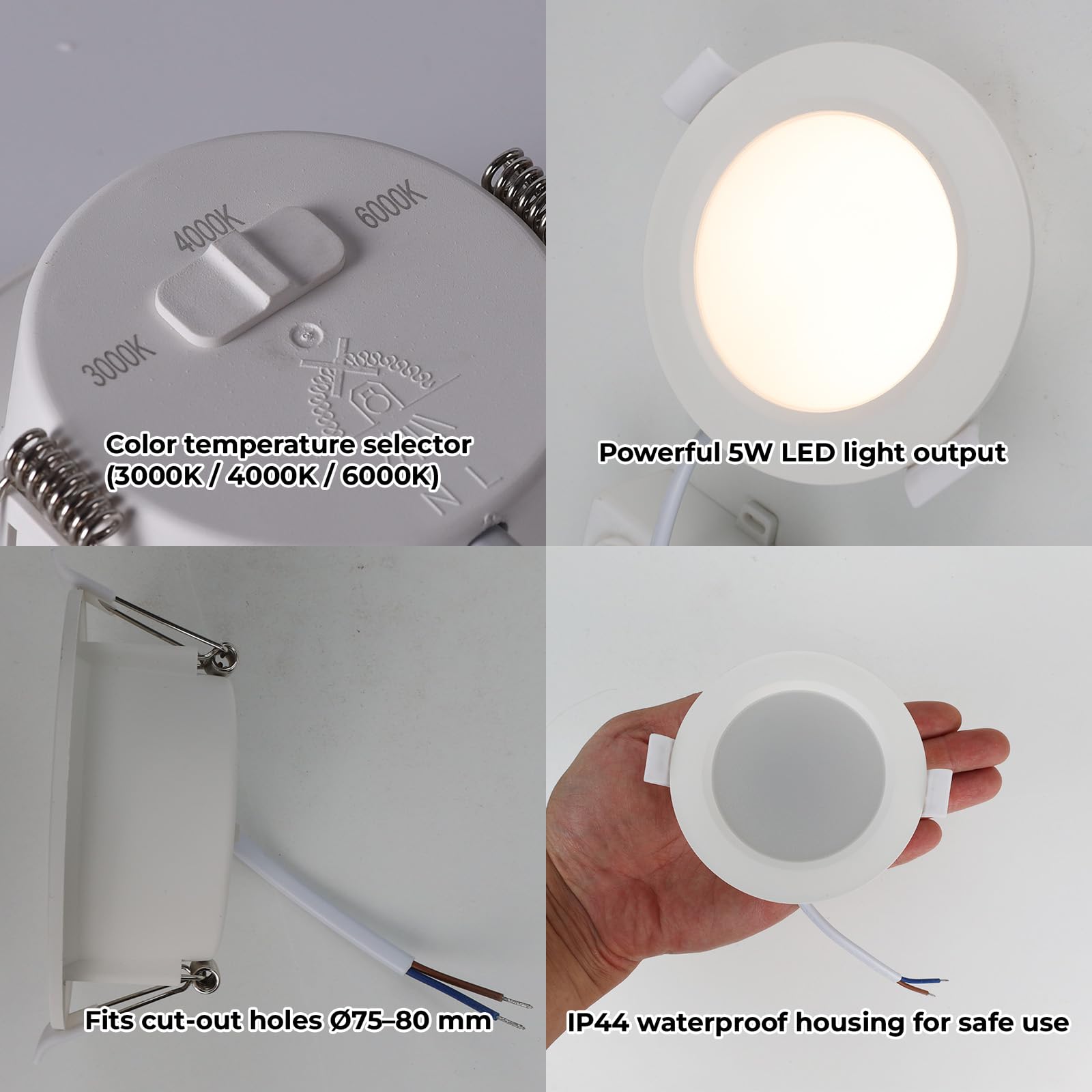 Alpinaluz Pack 10 Downlight LED Empotrables de Techo 5W Ø92mm Blanco – Focos LED Circulares CCT Seleccionable 3000K/4000K/6000K, Corte Ø75–80mm, IP44 para Baños, Cocinas, Pasillos o Salón