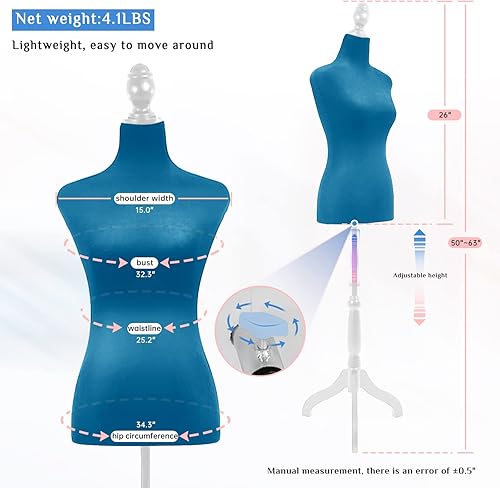 Miniatura 3 de Cuerpo de maniquí femenino con soporte de trípode de madera, 50-63 pulgadas, forma de vestido portátil y ajustable para coser, exhibición de ropa,