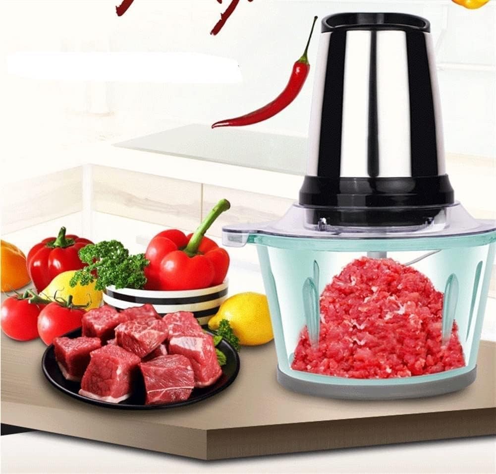 Electric Food Chopper, Food Processors, 2L Capacity Glass Bowl, 300W, Stainless Steel Blades, 2 Speed Regulation for Garlic, Meat, Vegetables, Fruits and Nuts