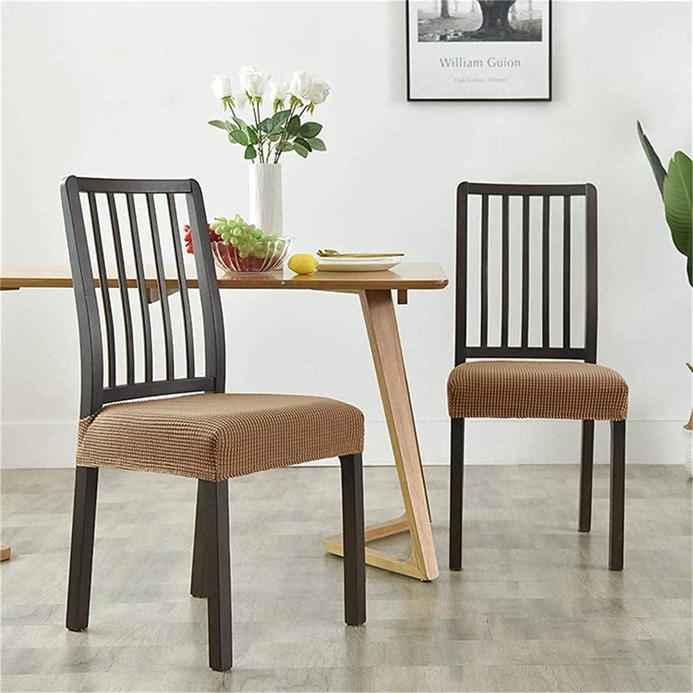 Stretch Dining Chair Seat Covers Delicate Tartan Dining Chairs Seat Top Slipcovers Washable Removable Chair Upholstered Cushion Covers for Kitchen Hotel Wedding (Color : Brown, Size : Set of 2)