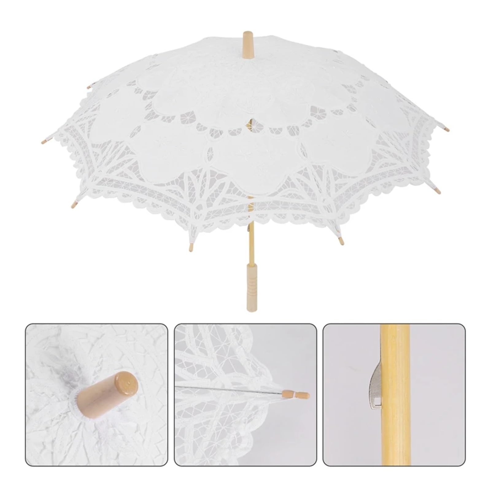 ombrello da sposa in pizzo, ombrellino a mano, Bridal Wedding Lace Embroidery Parasol White 80x68cm