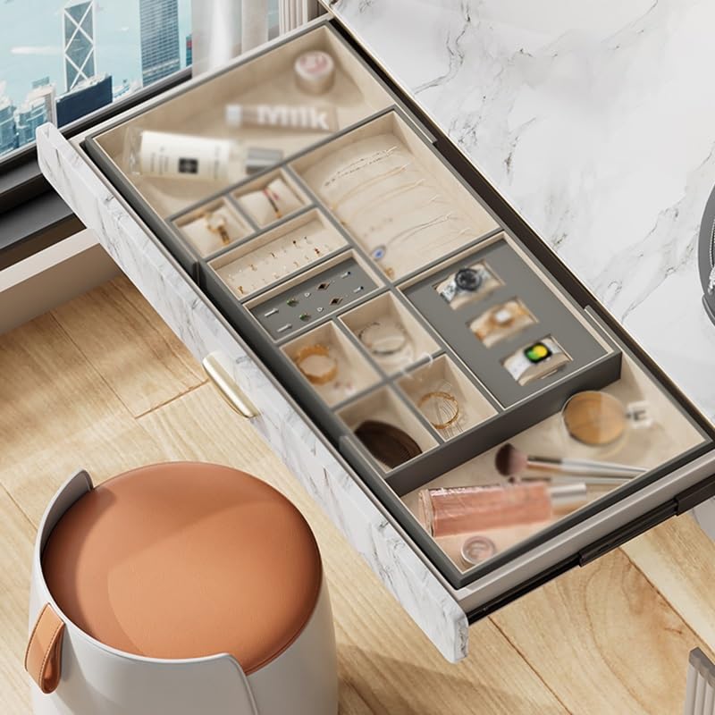 Bandeja organizadora de Joyas - Caja de Almacenamiento retráctil para Pendientes, Collares, Anillos, Relojes y Pulseras (Gris 50x36,2x6,5cm)