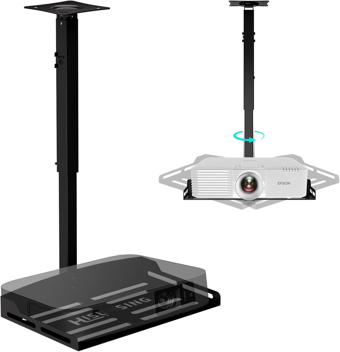 Universal Projector Ceiling Mount with Tray, Projector Mount Hidden Cable Routing, Height Adjustable up to 22.8 inches, Holds up to 11 lbs, Ideal for Home Theater and Office - Black