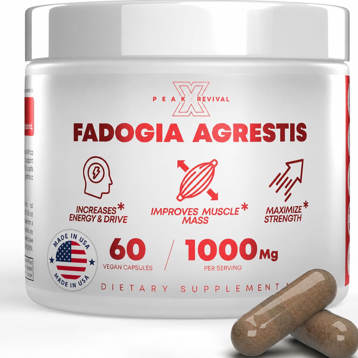 Peak Revival-X Suplemento para Homens com Fadogia Agrestis 1.000 mg, 60 cápsulas