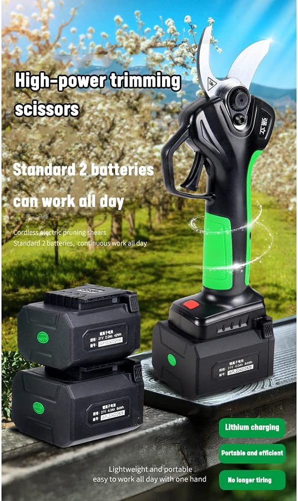 Electric Pruning Shears Cordless Garden Secateurs Pruning Machine Electric Branch Scissors Tree Branch Cutters with 2pcs Rechargeable Battery