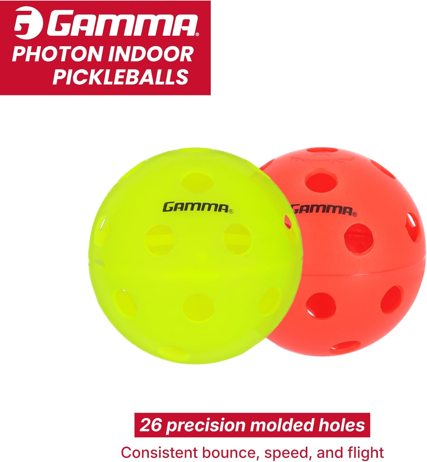 Gamma Photon Indoor Pickleballs Pack of 60, USAPA Approved, High-Visibility, Durable and Ultra-Balanced