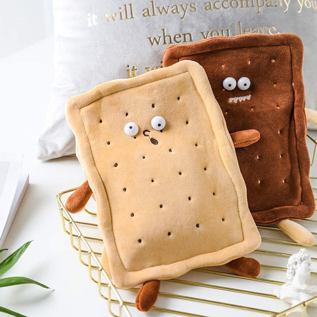 SKUZA Hot Water Bottle, Biscuit Creative Hot Water Bottle with Plush Detachable Cover Water Injection Hot Water Bag Portable Hand Warmer for Hot and Cold Therapy (Color : Brown) (Color : Brown)