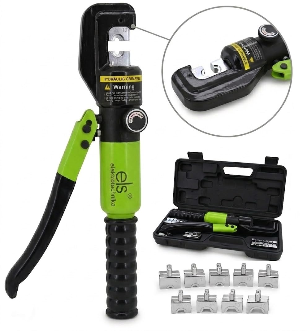 ELS Elektrotechnika Utensili professionali per elettricisti – spelafili di precisione e pinze terminali per i più alti standard di sicurezza (pinza crimpatrice idraulica 4-70 mm² con 9 matrici)