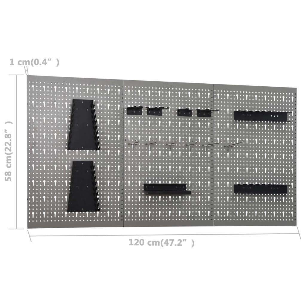 Banco da lavoro 120 cm con 3 pannelli da parete e 1 armadio Laboratorio tavolo da lavoro, grigio nero 02_0003657