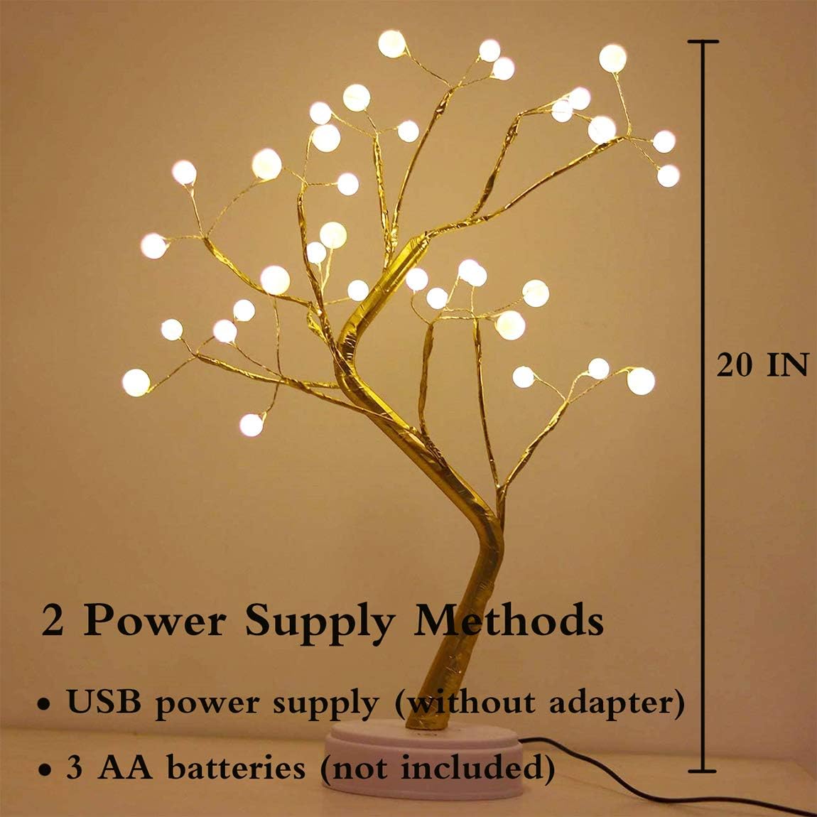 Yagzon 20" Tabletop Bonsai Tree Light with 36 Pearls Led,DIY Artificial Lamp Tree Lamp Decoration,Battery/USB Operated,for Bedroom Desktop Christmas Party Indoor Decoration Night Light (Warm White) 3