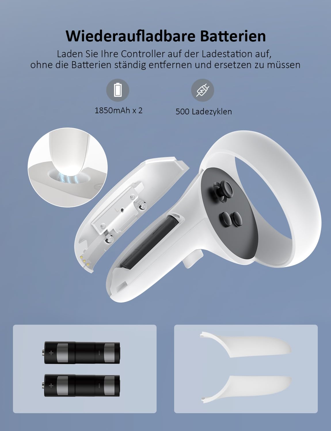 NexiGo Verbessert Ladestation mit LED-Licht für Oculus Quest 2, [Support Elite Strap mit Batterie], Headset-Display-Halter und Controller-Halterung, 2 wiederaufladbare Batterien, magnetisches Kabel