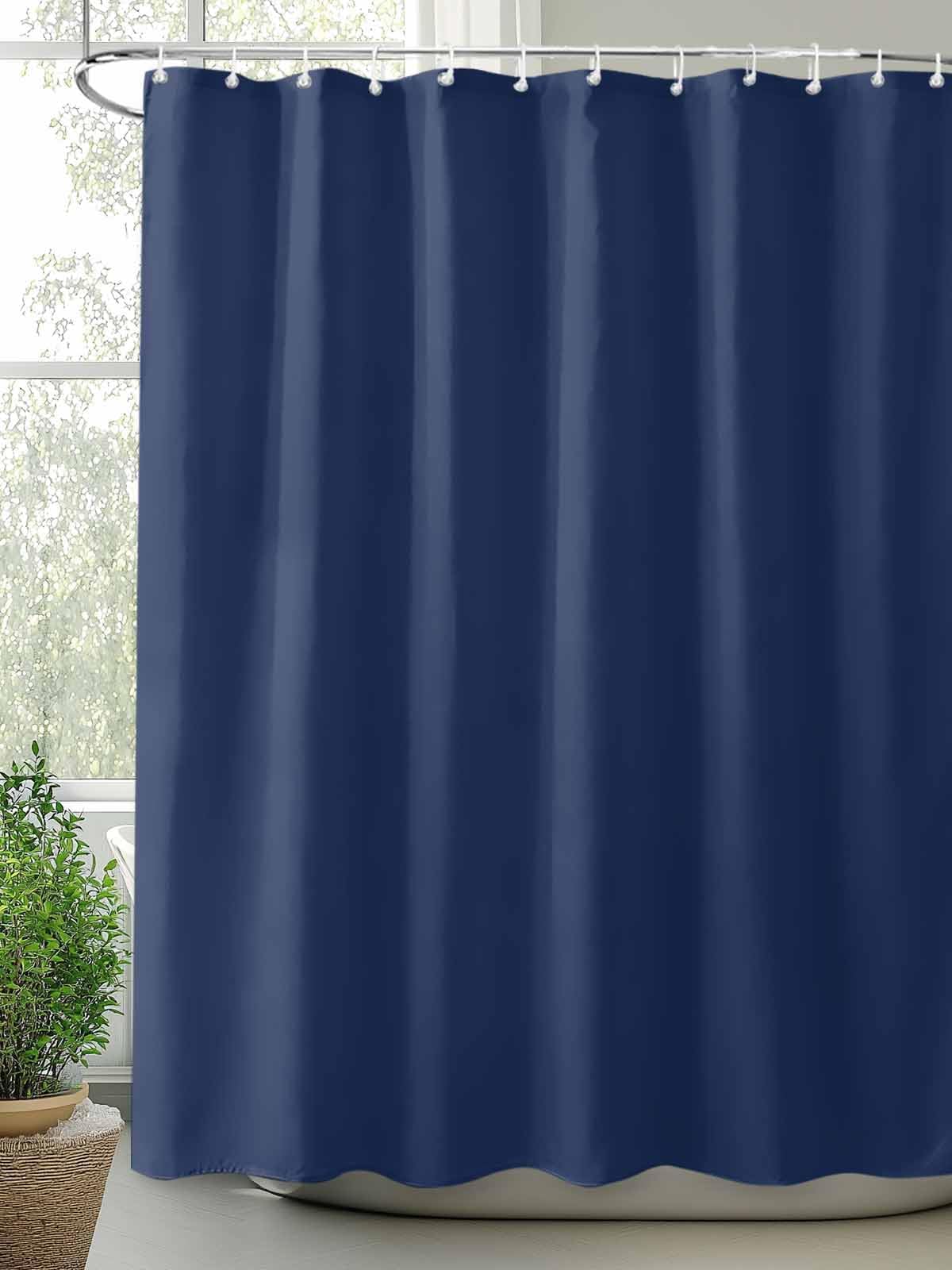 Cortina de ducha azul marino, 200 x 210 cm, calidad hotelera, impermeable, poliéster, ligera y de secado rápido, resistente a la corrosión, ojales con ganchos para una fácil instalación