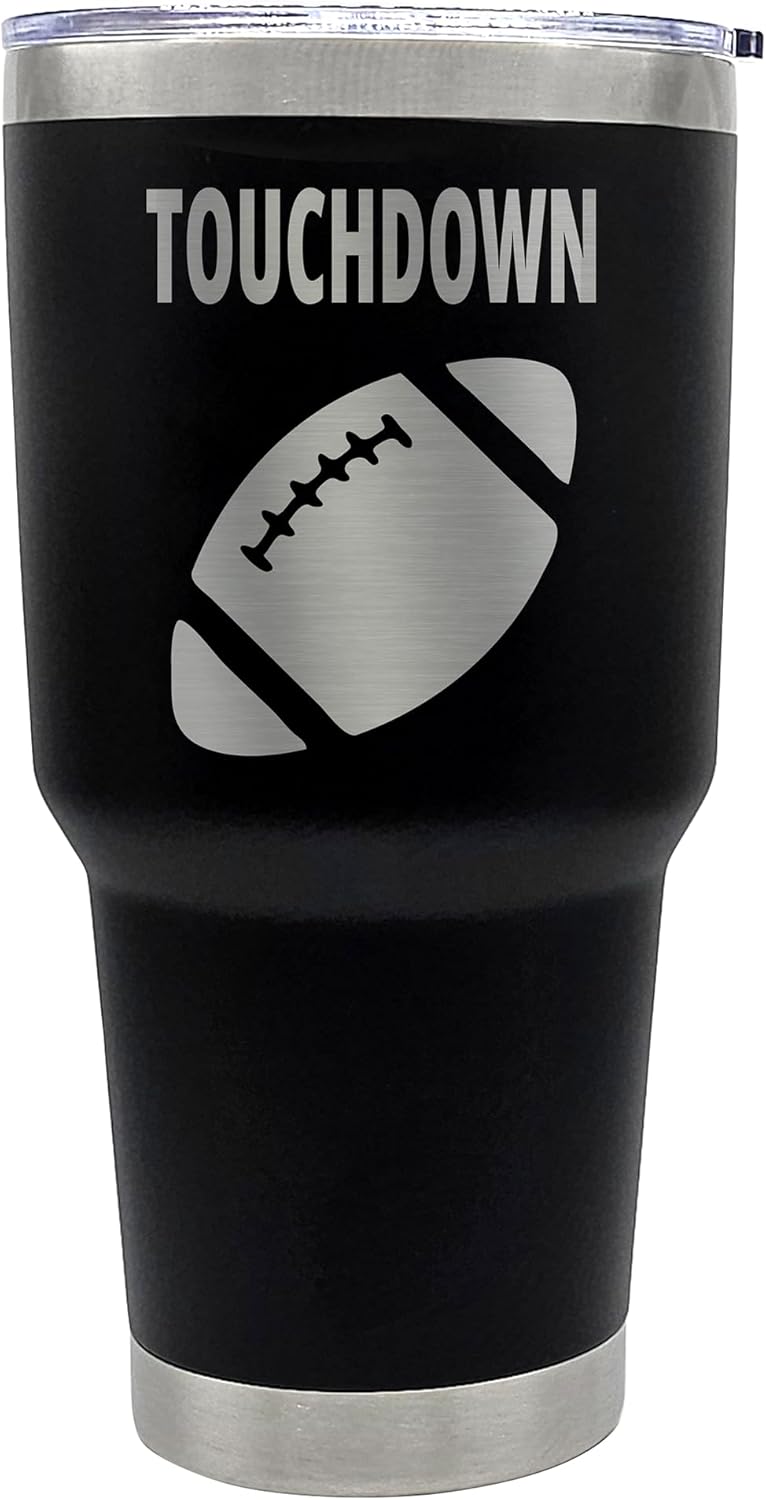 Palm City Products Premium 30 oz Touchdown Black Tumbler with Slider Lid – Tumbler for Football Lovers, Football Moms, Coaches, Fans, for Football Enthusiasts