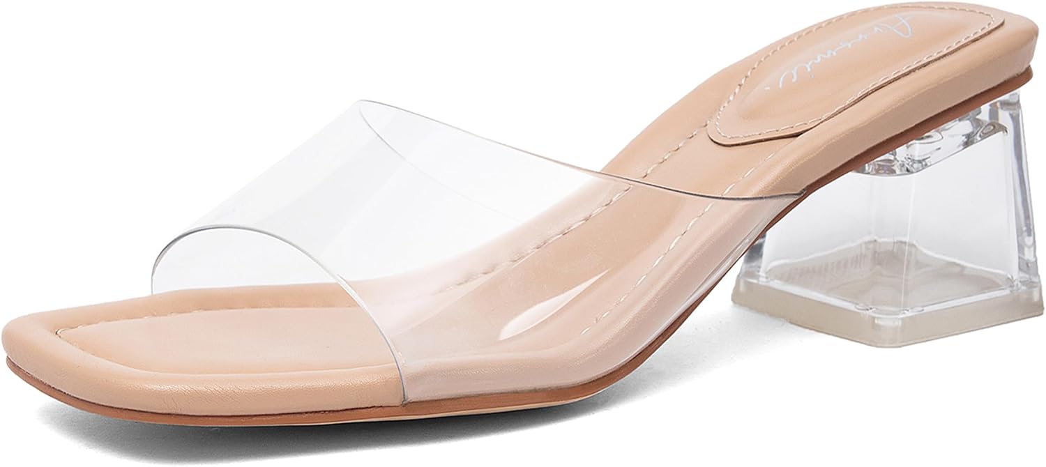 Arromic Clear Heels for Women Open Toe Low Block Chunky Heels Sandals Party Dress Pumps Shoes Backless Mule Sandals Transparent Shoes