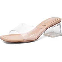 Arromic Clear Heels for Women Open Toe Low Block Chunky Heels Sandals Party Dress Pumps Shoes Backless Mule Sandals Transparent Shoes