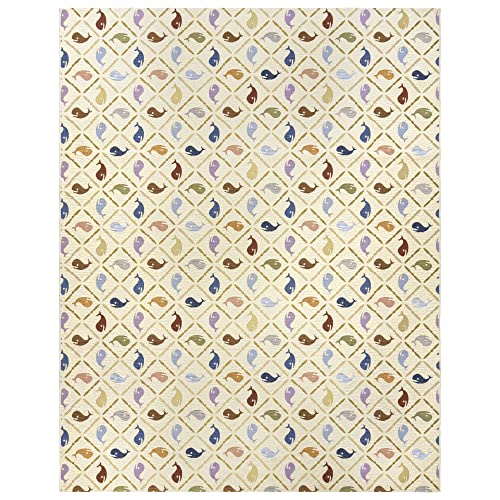 Gertmenian Reyn Spooner Kona Coast Fresco Hawaiian Tropical Rugs - 9x13 Ft Extra Large, Washable, Stain & UV Resistant Indoor Outdoor Area Rug - Ivory Multi, Kanaloa Whales, 46771