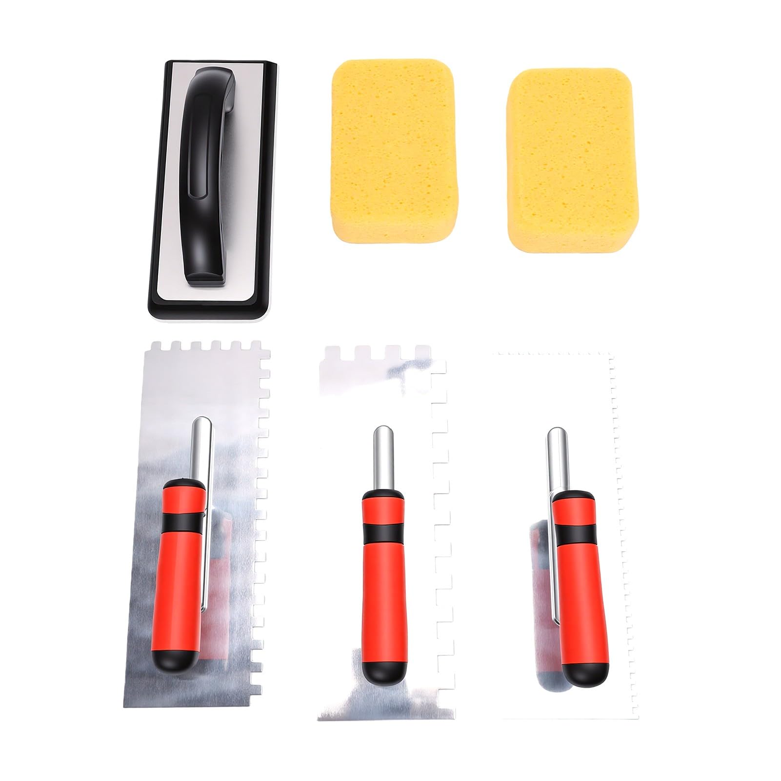 Garsent Cazzuola per Finitura Intonaco in Acciaio Inox, Set da 3 Cazzuole | Set di cazzuole per finitura murale con manici ergonomici, frattazzo in gomma, spugne per fughe per lavori su piastrelle e